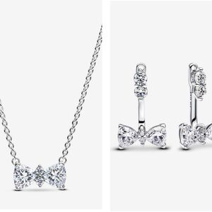 Silver Bow Necklace and Earring Set